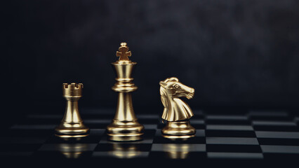 Close up king chess stand concept of team player or business team and leadership strategy or...