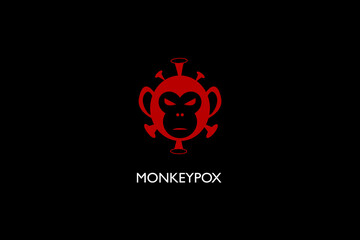 Vector illustration of mad monkey virus cells icon. new Monkeypox 2022 virus - disease transmitted by monkey for design background with words