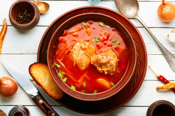 Red Ukrainian borscht, dinner