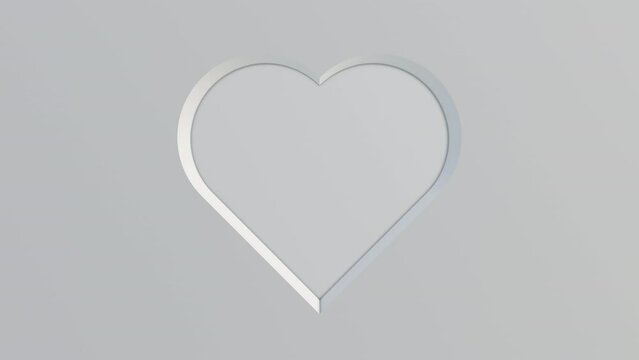 3d render white slow beating heart logo on white background loop animation