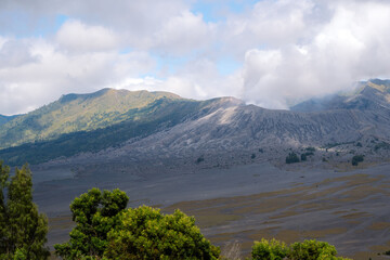 Scenic view of hills and mountains with the crater