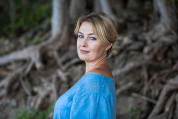Close up portrait of a young beautiful blonde woman