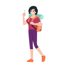 Young happy woman tourist flat cartoon character. Traveling people on summer vacation trip, Isolated on white background.