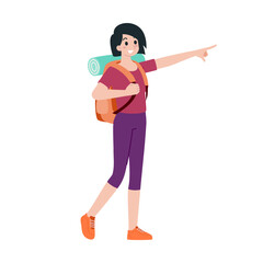 Young happy woman tourist flat cartoon character. Traveling people on summer vacation trip, Isolated on white background.