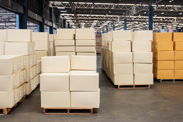 Parcel cardboard boxes in the warehouse prepared to ship and transport.