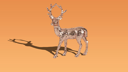 reindeer christmas decorations isolated on orange background with clipping path