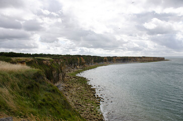 Fototapeta na wymiar la pointe du hoc, one of the most important places for the landfing in Nomandy 1944 at the end of the second world war