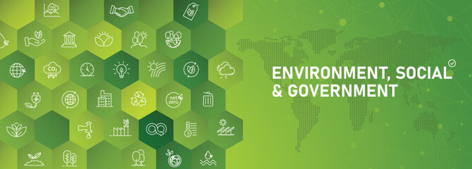 ESG Natural Environment Banner Icon Collection Zero net concept of environment, society and governance. Line icon set. EPS10 vector illustration.