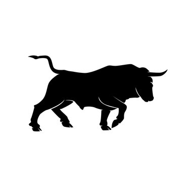 Bull logo design on white background.silhouette of bull fight