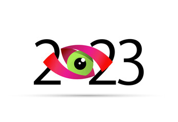 Happy new year 2023. 2023 with vision eye icon
