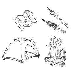 Camping Doodles collection vector set illustration isolated on white background.