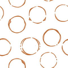 Seamless pattern with coffee mug stains on tablecloth. Vector illustration