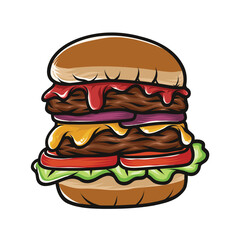 Big burger, hamburger with double meat hand drawn vector illustration cartoon style