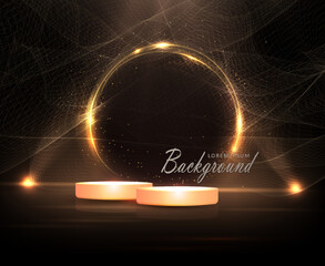 Abstract round frame with golden color scene on black background