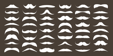 Various mustache collection. Vintage, retro mustaches. Facial hair, hipster beard. Vector illustration