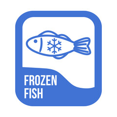 Frozen fish logo. Seafood package label, storage instruction vector design