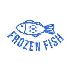Frozen fish logo. Seafood package label, storage instruction vector design