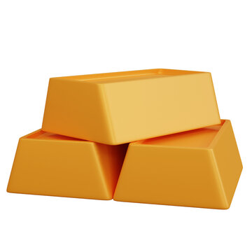 3d Rendering Three Gold Brick Isolated