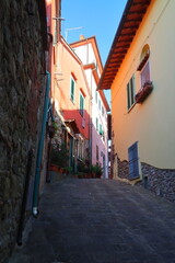 Narrow Street in Montecatini Alto on a Sunny Summer Evening, Tuscany, Italy.
