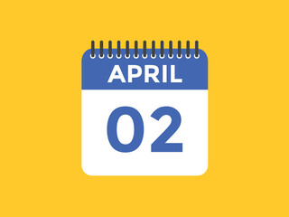 April 2 Calendar icon Design. Calendar Date 2nd April. Calendar template 
