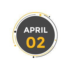 April 2 Calendar icon Design. Calendar Date 2nd April. Calendar template 
