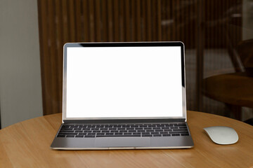 White notebook screen background to put advertising text selling marketing products in the coffee shop, mock up, sales and text.