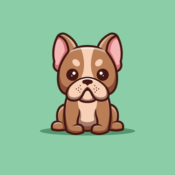 French Bulldog Sitting Happy Cute Creative Kawaii Cartoon Mascot Logo