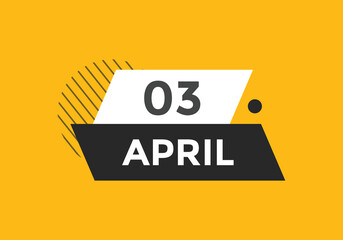 April 3 Calendar icon Design. Calendar Date 3rd April. Calendar template 
