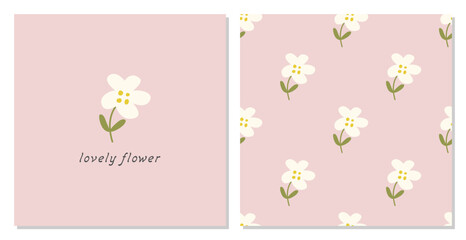 Lovely flower in cartoon style. Print and seamless floral pattern in pastel colors