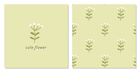 Fototapeta na wymiar Cute flower in cartoon style. Print and seamless floral pattern in pastel colors
