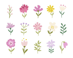 Obraz premium Set of cute flowers in pastel colors.