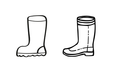Rubber boot line icon set. Wellington rain boots. Vector sketch illustration. Rain boot outline icon. Hand drawn rubber boots. Doodle drawing illustration