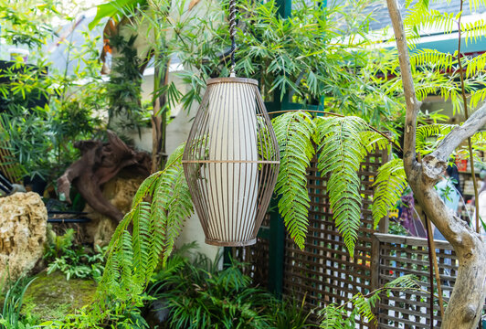 Lanterns used in Zen style oriental backyard garden