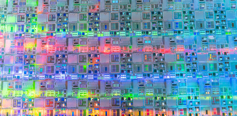 silicon wafer semiconductor with neon color, integrated circuits to manufacture CPU and GPU