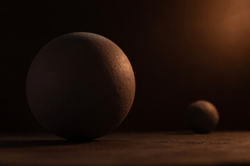 Concrete ball as abstract space concept. Cement sphere on floor or wall geometric idea