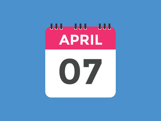 April 7 Calendar icon Design. Calendar Date 7th April. Calendar template 
