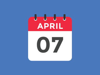 April 7 calendar reminder. 7th April daily calendar icon template. Vector illustration 
