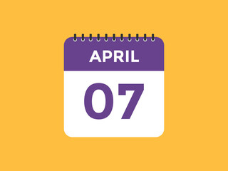 April 7 calendar reminder. 7th April daily calendar icon template. Vector illustration 
