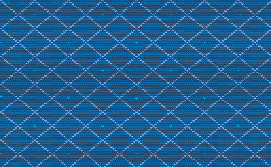 Blue Knitted Pattern Vector, Embroidery Diagonal Background, Graphic Decorative for print