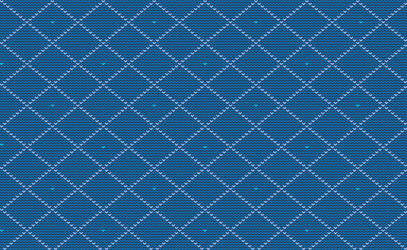 Blue Knitted Pattern Vector, Embroidery Diagonal Background, Graphic Decorative for print