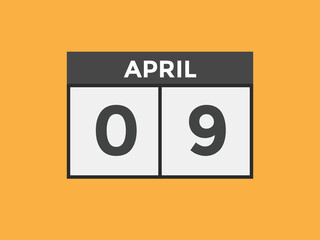 April 9 calendar reminder. 9th April daily calendar icon template. Vector illustration 
