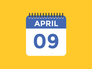 April 9 calendar reminder. 9th April daily calendar icon template. Vector illustration 
