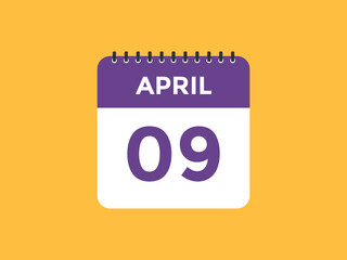 April 9 Calendar icon Design. Calendar Date 9th April. Calendar template 
