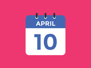 April 10 Calendar icon Design. Calendar Date 10th April. Calendar template 

