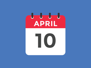 April 10 calendar reminder. 10th April daily calendar icon template. Vector illustration 
