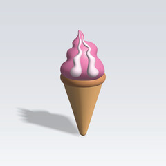 ice cream cone vector 3d icon. pink ice cream cone 3d illustration.