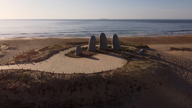 La Mano In Punta Del Este Uruguay At Sunrise.