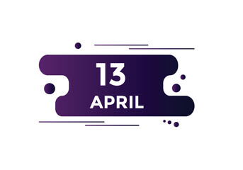 April 13 Calendar icon Design. Calendar Date 13th April. Calendar template 