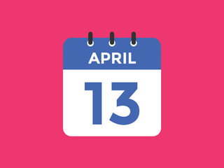 April 13 Calendar icon Design. Calendar Date 13th April. Calendar template 