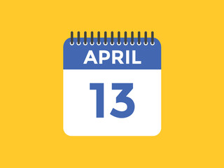 April 13 Calendar icon Design. Calendar Date 13th April. Calendar template 